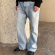 冰蓝洗水赤耳猫须蜂窝做旧宽松微喇牛仔长裤 haonanhuang 绿标