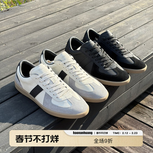haonanhuang 经典100%牛皮牛反绒拼皮欧索莱休闲复古德训鞋
