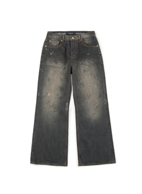 haonanhuang AC风重制2021M复古水洗灰黑色涂绘宽松微喇牛仔裤