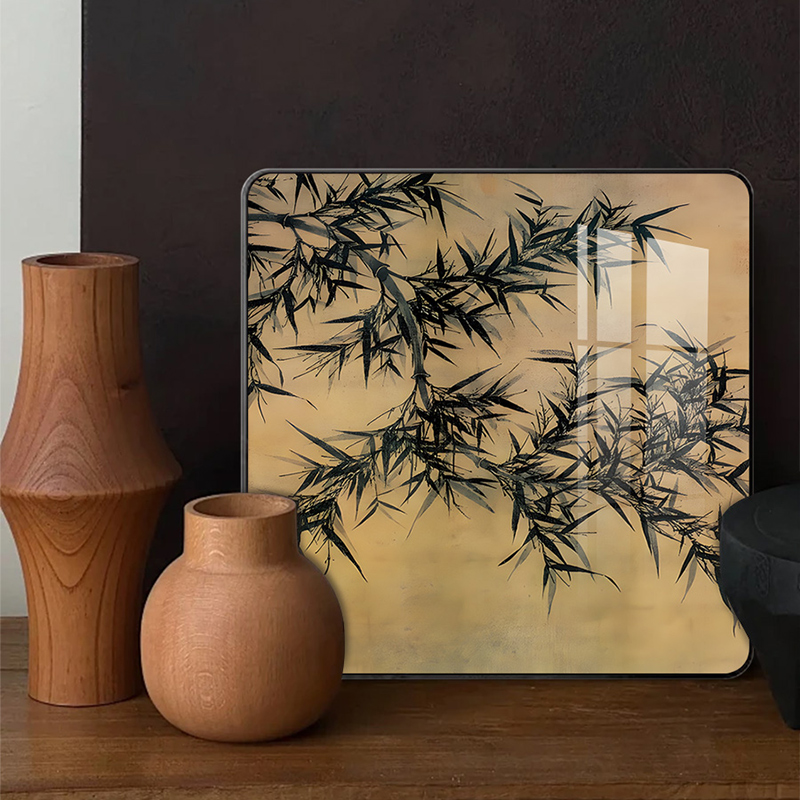 中古风墨竹装饰画瓶花图桌面摆件摆画新中式复古花卉画挂画背景画