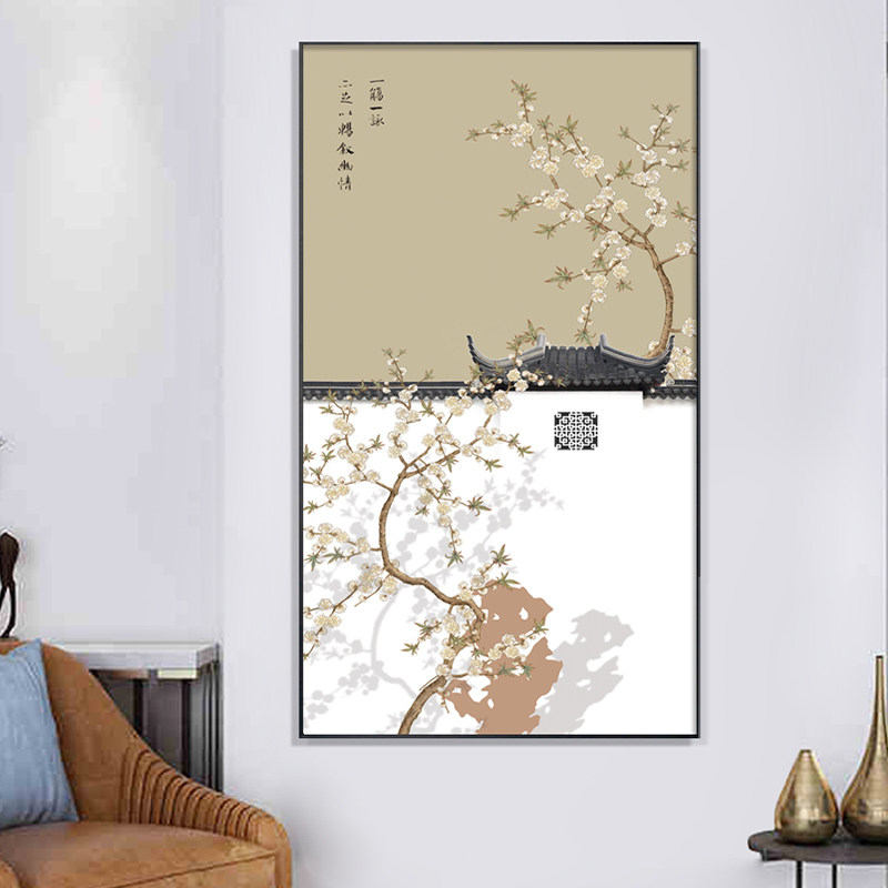 盈浩 新中式古风花鸟玄关装饰画诗意入户正对门背景墙挂画玄关画