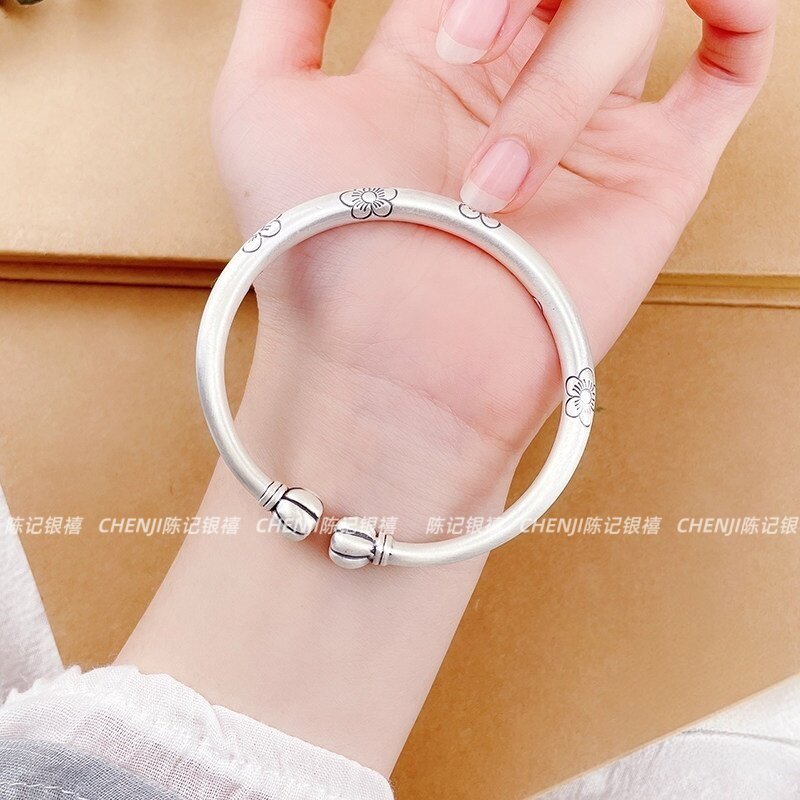 多福南瓜头银手镯女9999纯银银饰手镯