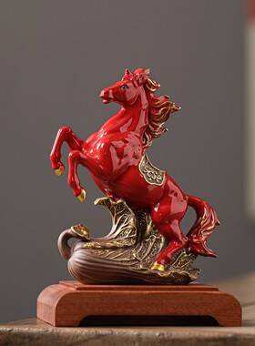 陶瓷马小摆件招财客厅酒柜办公室桌面红色生肖马年吉祥物马到成功