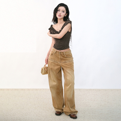 LOCALMANSION原创设计 复古水洗低腰做旧直筒牛仔裤百搭休闲裤