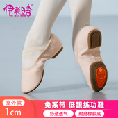 肉粉色舞蹈鞋 子 民族肚皮芭蕾舞鞋 带跟女软底成人练功鞋 教师跳舞鞋