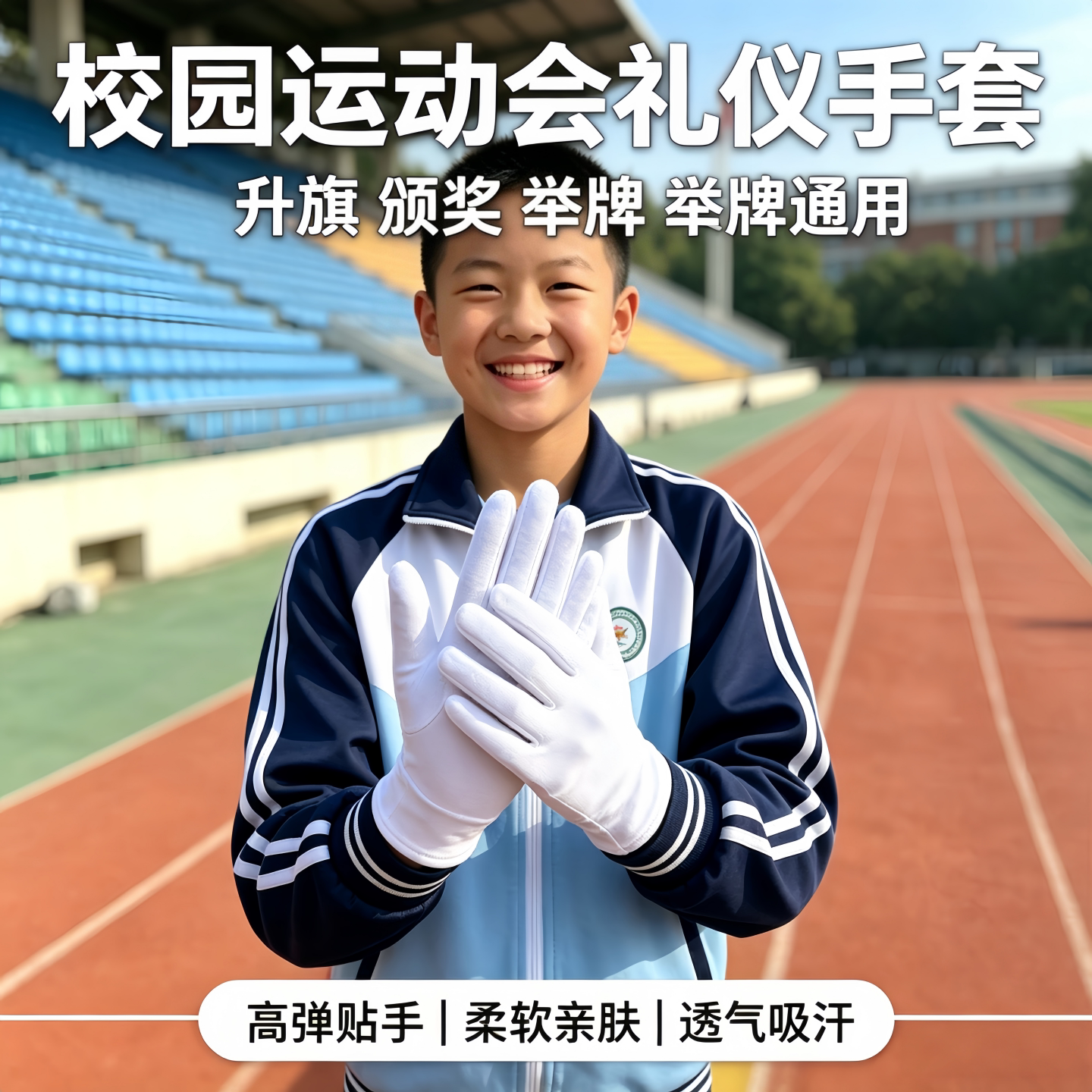 礼仪白手套学生军训运动会仪仗队升旗黑白色儿童夏季薄款防晒男女