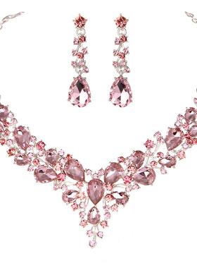 M113精致水钻项链耳环新娘结婚婚纱礼服配饰高定套链礼服搭配