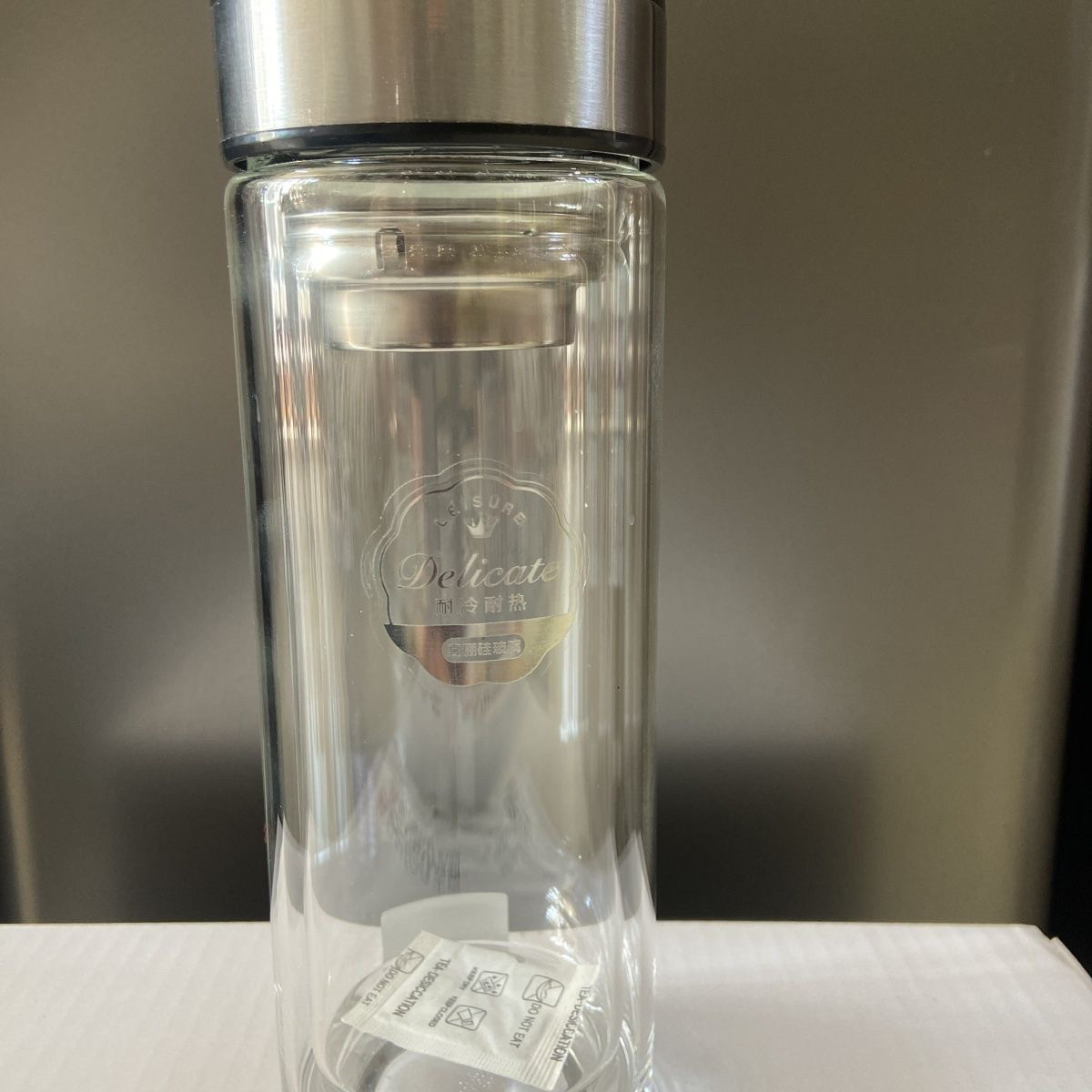 艾尚480ml大容量加厚双层隔热车载商务男女便携式泡茶玻璃水杯子