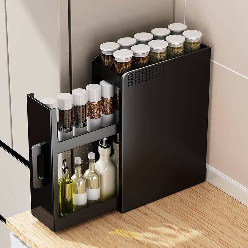 厨房调料置物架小型窄边调味料收纳盒台面抽拉式多功能多层收纳架