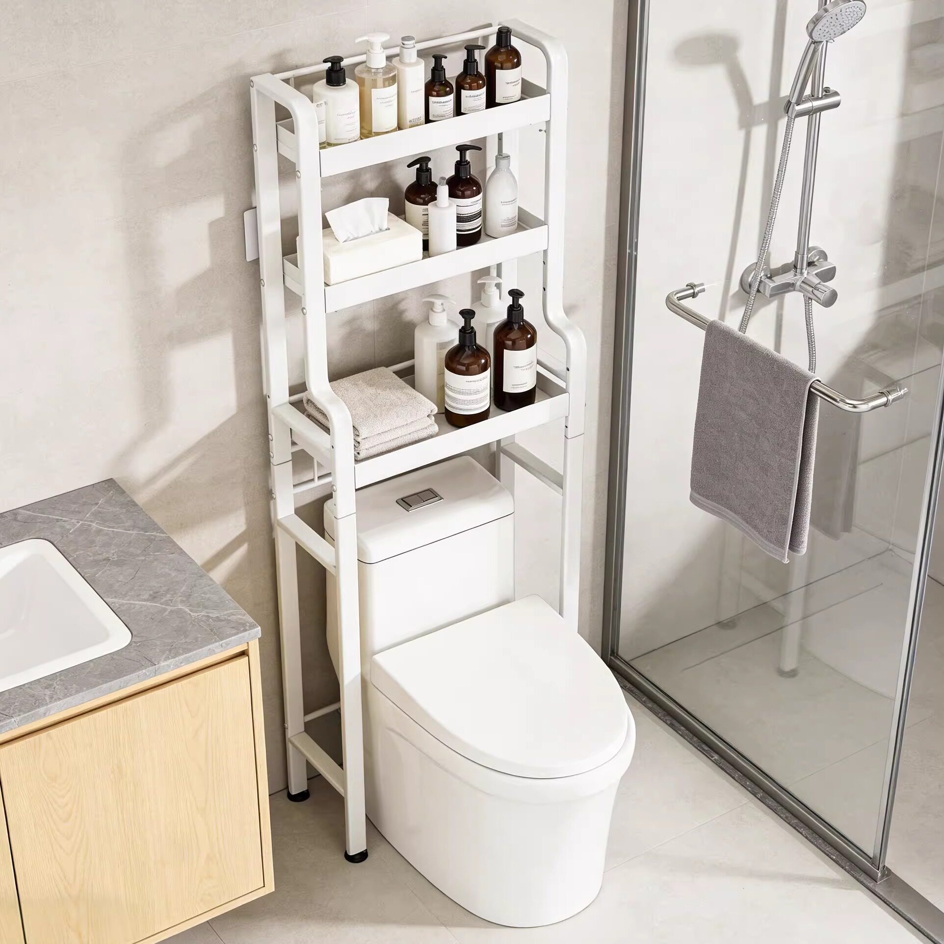 浴室马桶上方置物架卫生间专用神器厕所后免打孔落地多层收纳架子