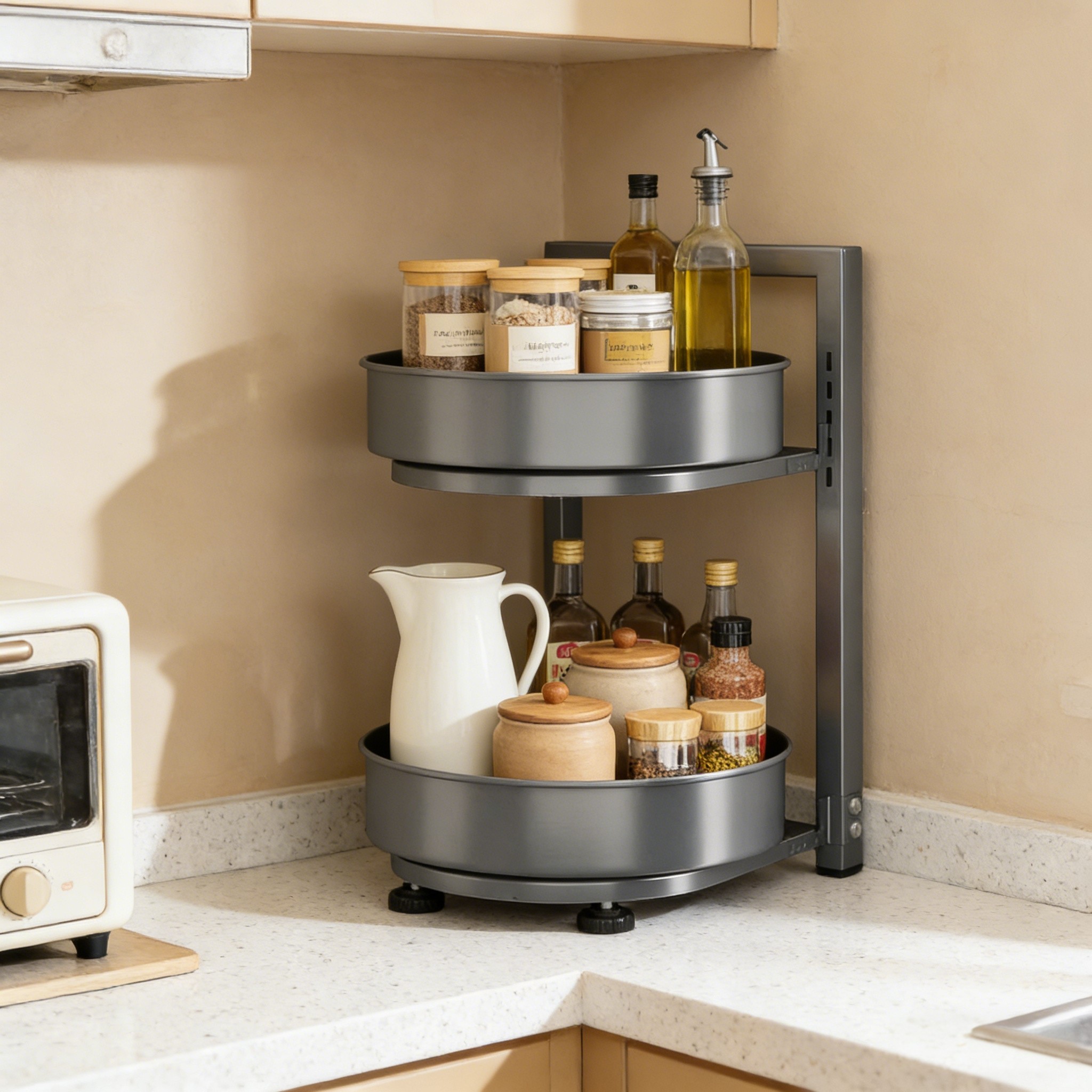 厨房可旋转调料品置物架台面转角多功能调味料油盐酱醋收纳盒托盘,厨房/烹饪用具,厨房置物架/置物柜/角架,淘宝优惠券,粉丝福利购,淘宝优惠卷