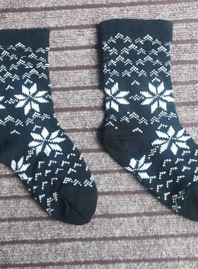 袜子女加厚双层地板袜冬季睡眠袜特价清仓黑色雪花民族风