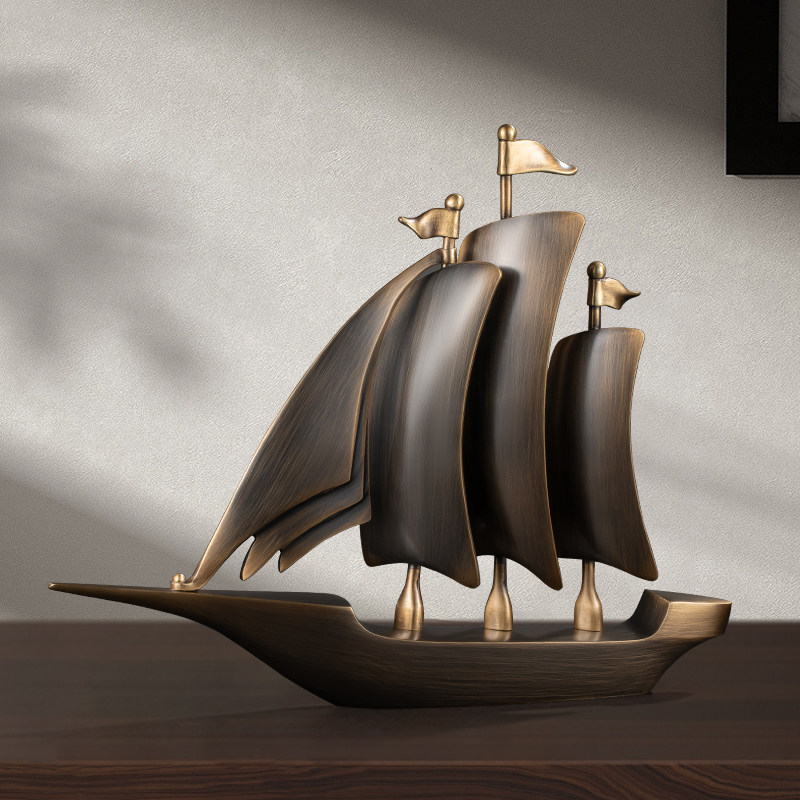 办公室高端大气铜摆件老板桌面装饰轻奢一帆风顺帆船开业乔迁礼物