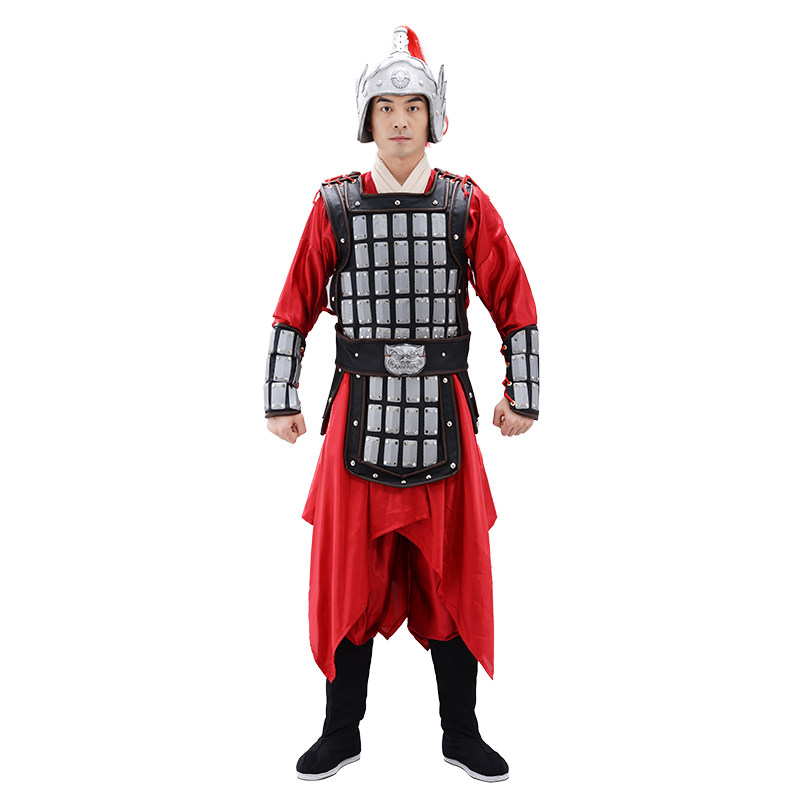 中国古代士兵铠甲可穿真人将士盔甲演出服装银色甲片勇士铠甲套装_虎窝淘