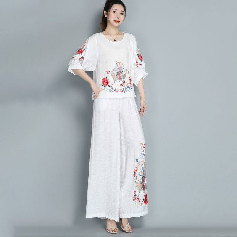2026年夏季新款套装短袖长裤女清凉五分袖上衣女款中袖衬衫阔腿裤