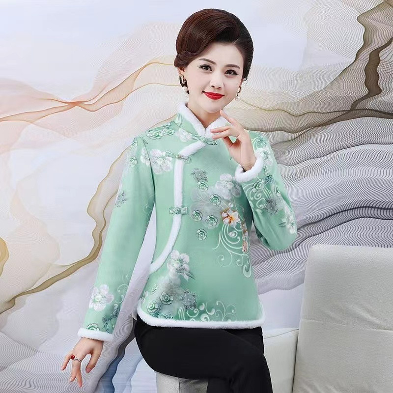 中式复古改良款旗袍卫衣中年妈妈2026秋冬款加绒加厚短款高档上衣