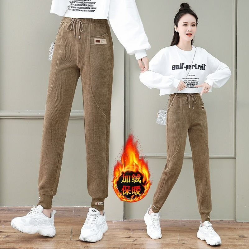 高腰哈伦裤加绒加厚裤女