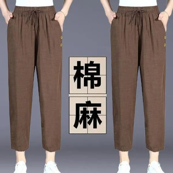 纯棉麻裤子女夏季新款2025中年妈妈纯麻上档次时尚休闲九分裤女