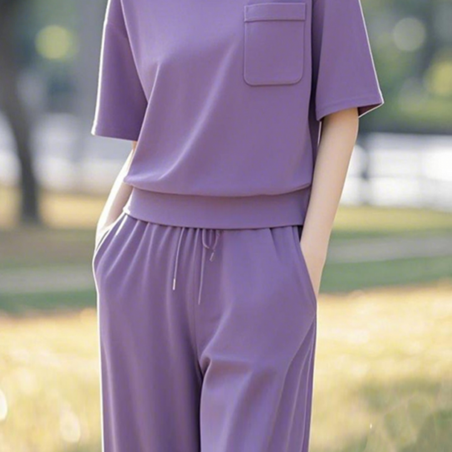 时尚套装女2026春夏季新款紫色运动套装女宽松显瘦休闲两件套