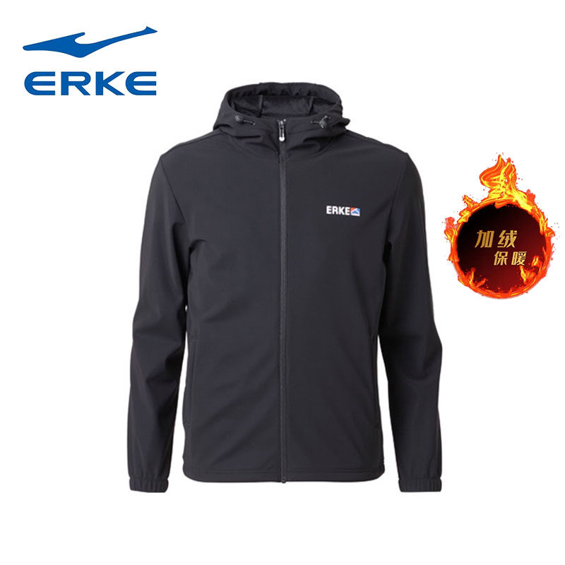 HONGXING ERKE 윈드 브레이커 남성 2023 가을 겨울 새로운 얇은 벨벳 따뜻한 재킷 후드 방풍 스포츠 탑 남성용 다목적