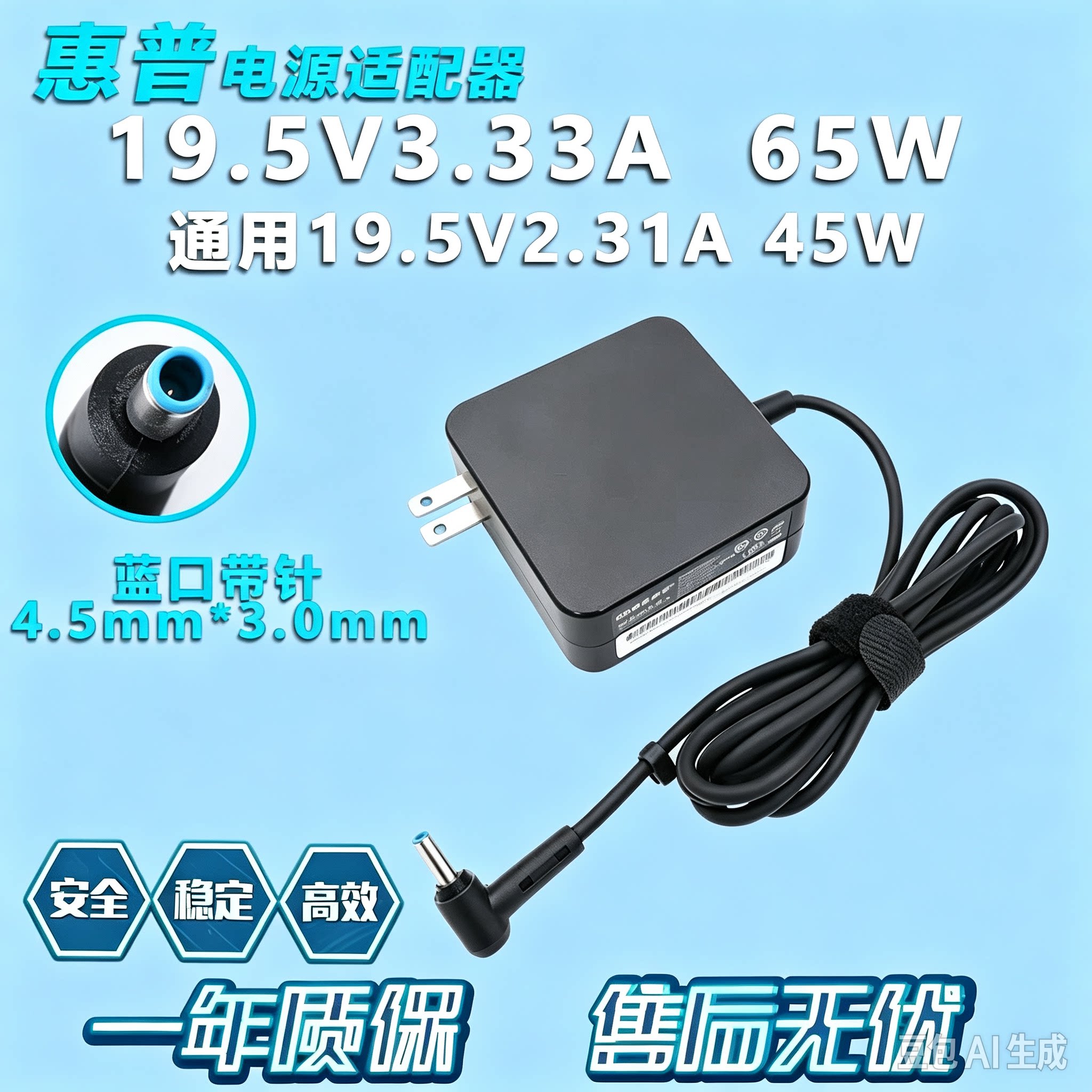适用惠普14s 15s笔记本电源适配器TPN-I130 19.5V3.33A65W便携式