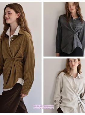 韩国andneeds直邮代购2024秋春女装宽松条纹单排扣衬衫长袖上衣