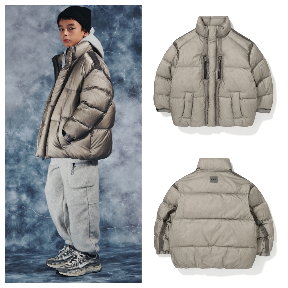 bluetail韩国代购2025冬儿童米色保暖休闲短款羽绒服外套130-175