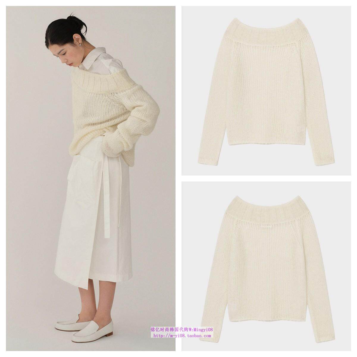 韩国KINDERSALMON直邮代购2024秋冬女装羊毛混纺针织毛衣露肩上衣