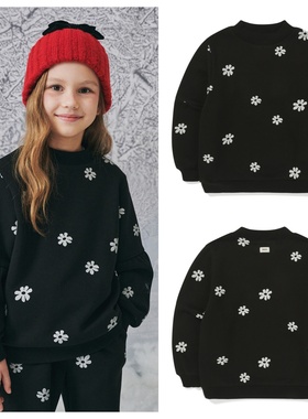 been韩国直邮代购2025秋春儿童黑色加绒套头长袖T恤童装100-165