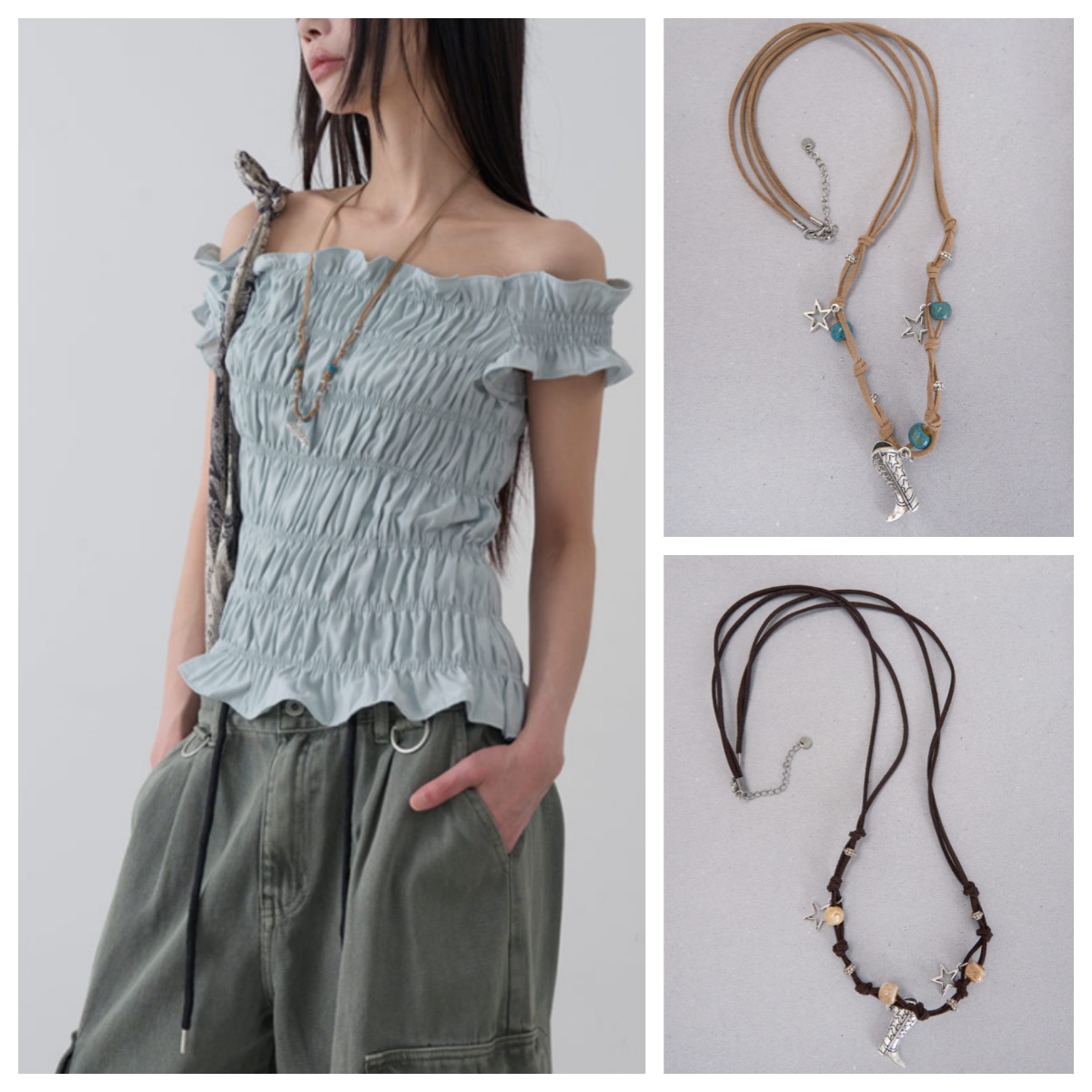 韩国lowear直邮代购2025百搭装饰靴子星星毛衣链时尚休闲创意项链