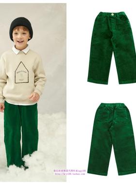 been韩国直邮代购2024秋冬儿童中大童绿色灯芯绒裤子童装100-165