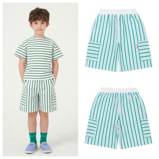 100 童装 165 2025春夏儿童绿色条纹休闲宽松短裤 been韩国直邮代购