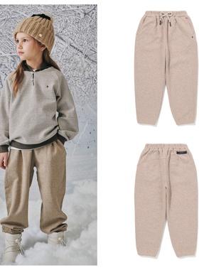 been韩国直邮代购2025秋冬男女儿童米色加绒宽松长裤童装100-165