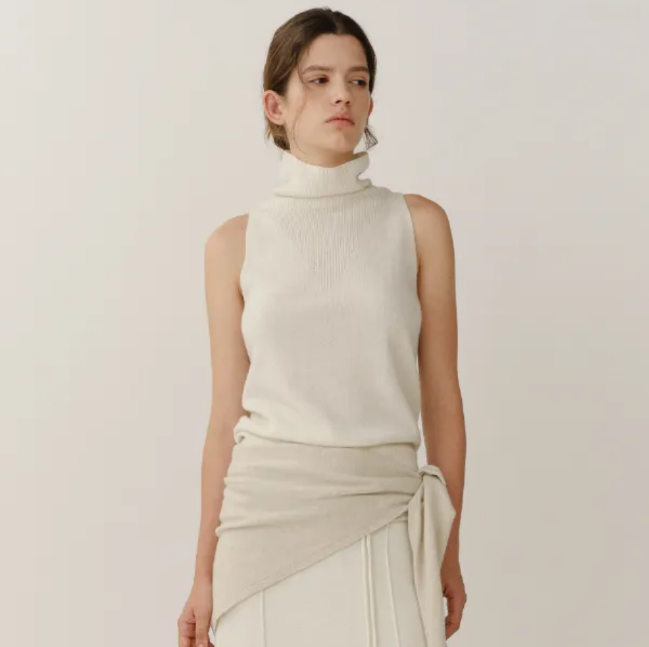 韩国kindersalmon直邮代购2025春秋女时尚百搭高领无袖针织衫上衣