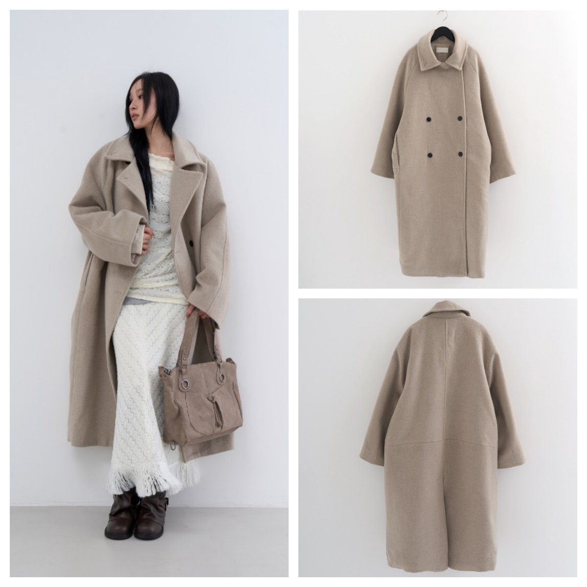 韩国lowear直邮代购2025春秋冬宽松百搭时尚长款双排扣大衣外套