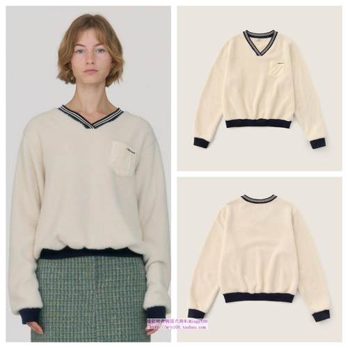 韩国2024秋冬羊毛混纺V领长袖衫