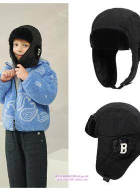 been韩国代购2024秋冬儿童休闲黑色雷锋帽可爱保暖护脖童帽帽子