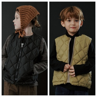 165 100 been韩国代购 2025秋春男女儿童绗缝休闲夹棉马甲外套童装
