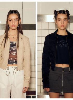 韩国AFTERHOURS直邮代购2023春秋女装褶皱辣妹休闲短款夹克外套