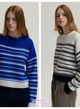 韩国andneeds直邮代购2024秋冬女装条纹套头针织毛衣休闲文艺上衣