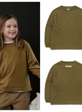 been韩国直邮代购2025秋春儿童橄榄绿圆领套头长袖T恤童装100-165