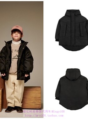 been韩国代购2023秋春儿童黑色连帽休闲圆边棉袄外套童装110-130