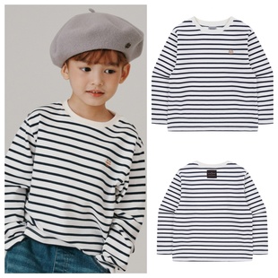 100 T恤童装 165 2025秋春儿童海军蓝条纹休闲长袖 been韩国直邮代购