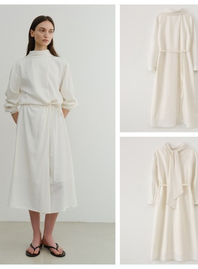 韩国eaah直邮代购2025春夏女装百搭时尚洋气白色长袖长款连衣裙