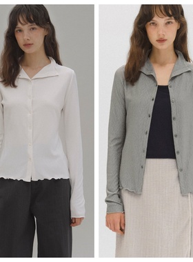 韩国andneeds直邮代购2025春秋女装宽松时尚百搭休闲纯色长袖衬衫