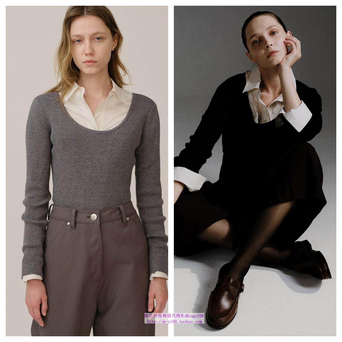 韩国KINDERSALMON直邮代购2024秋冬女装混纺针织圆领毛衣休闲上衣