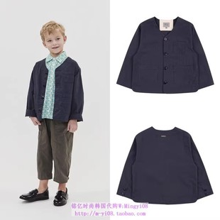110 休闲外套童装 165 2023春秋儿童海军蓝纯色v领开衫 been韩国代购