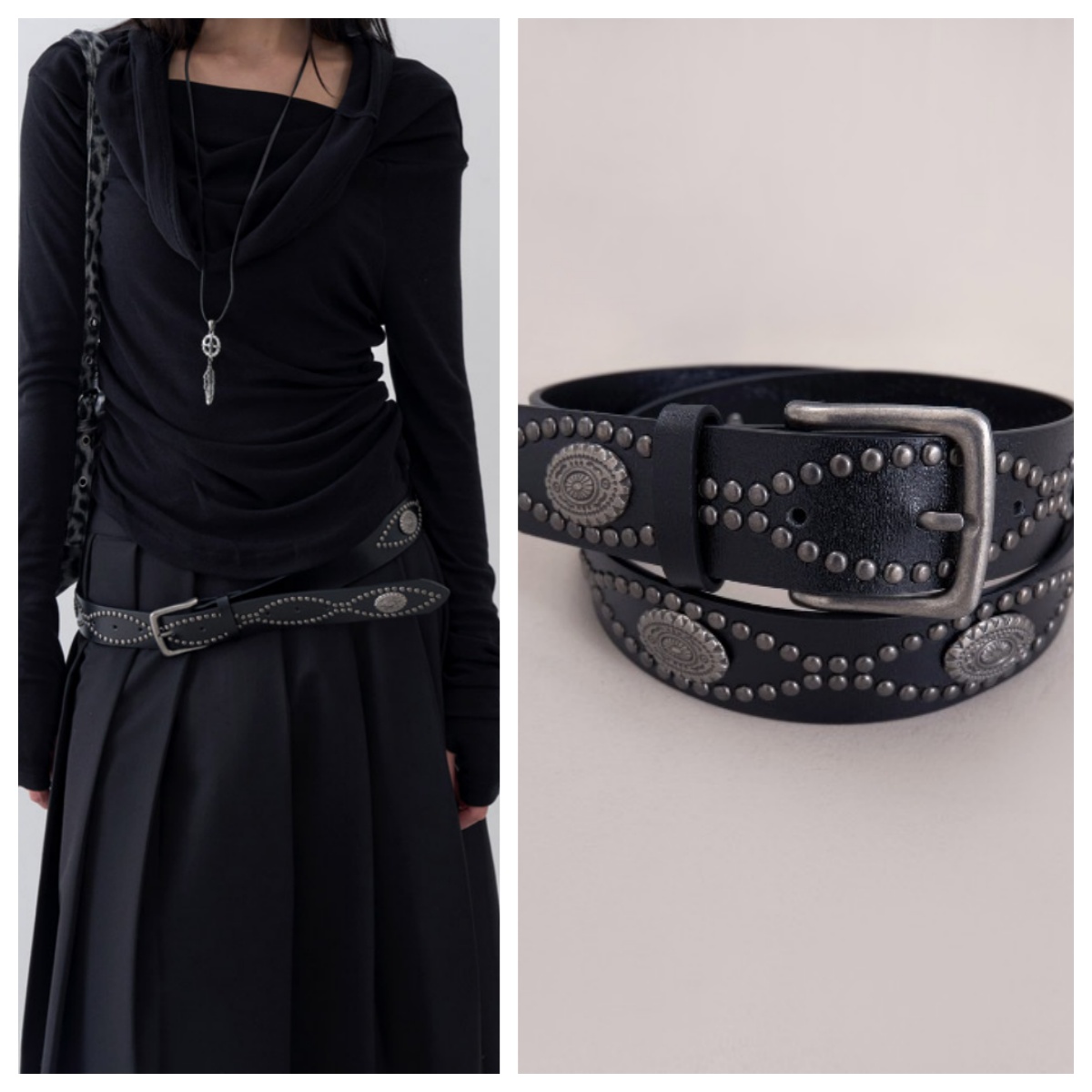 韩国lowear直邮代购2025简约时尚百搭休闲女士铆钉复古腰带腰链