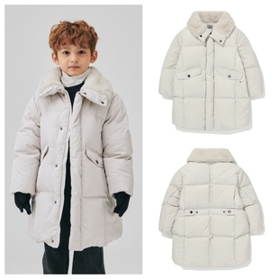 100 象牙白鸭绒羽绒服童装 165 2025冬儿童黑色中长款 been韩国代购