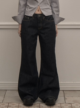 韩国khakipoint直邮代购2025春秋宽松时尚百搭喇叭裙牛仔长裤女装